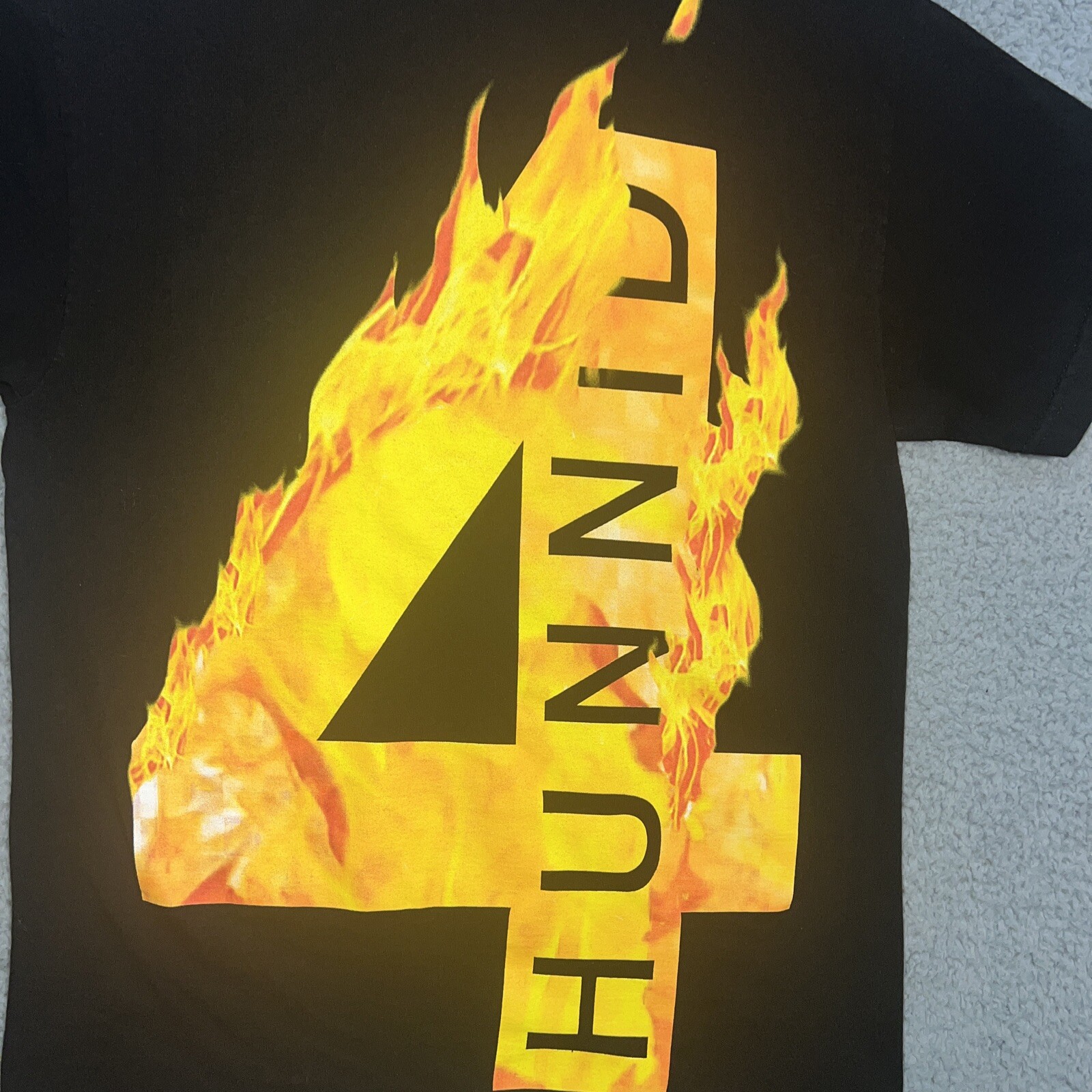 YG 4Hunnid T Shirt Men’s Size S Flame Black Short Sleeve Fire Graphic Logo Tee