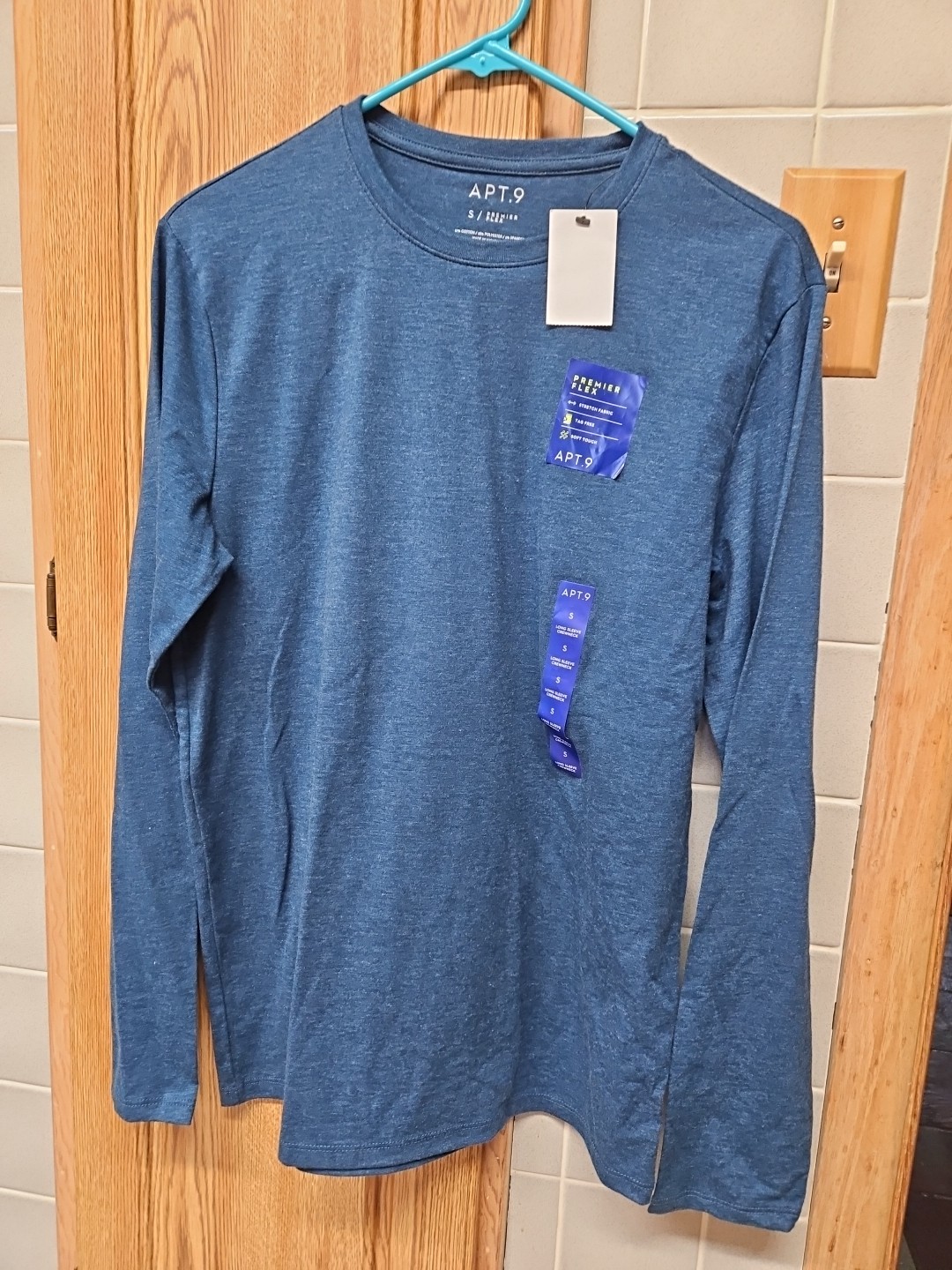 Apt.9 Mens Small Premier Flex Long Sleeve Crew Neck Blue
