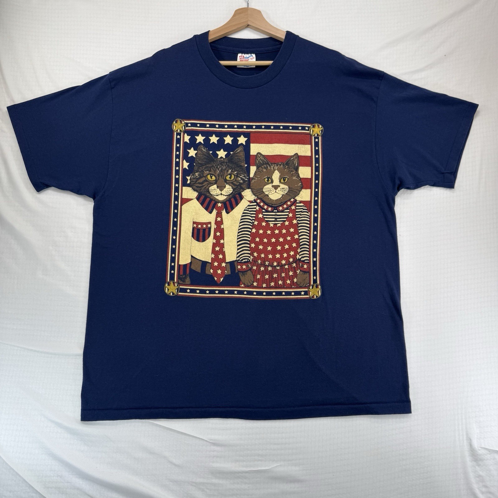 Vintage 90’s American Cats Portrait Size XXL T-Shirt Patriotic Male Female Flag