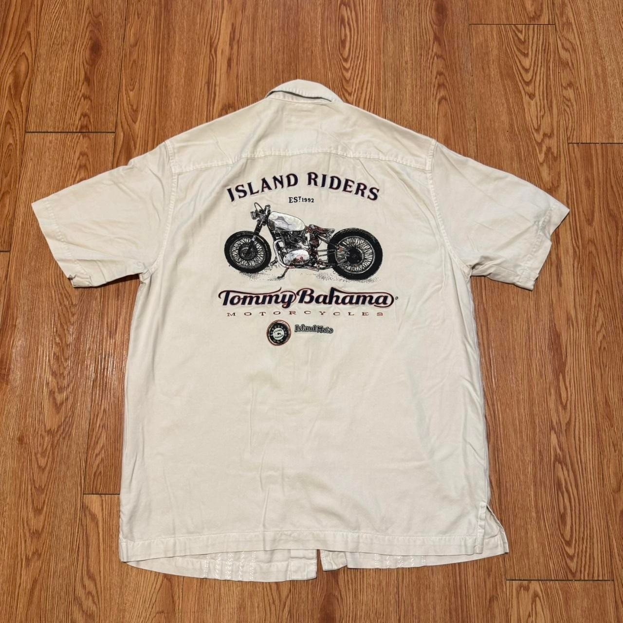 Tommy Bahama Men’s Shirt Button Up Silk Embroidered Motorcycle Cream Size Small