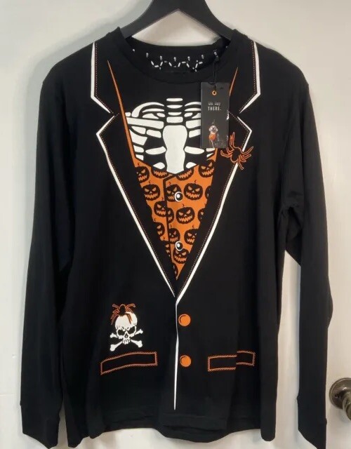NEW Denim & Flower Skeleton Tuxedo Mens M Long Sleeve Shirt Spider Halloween