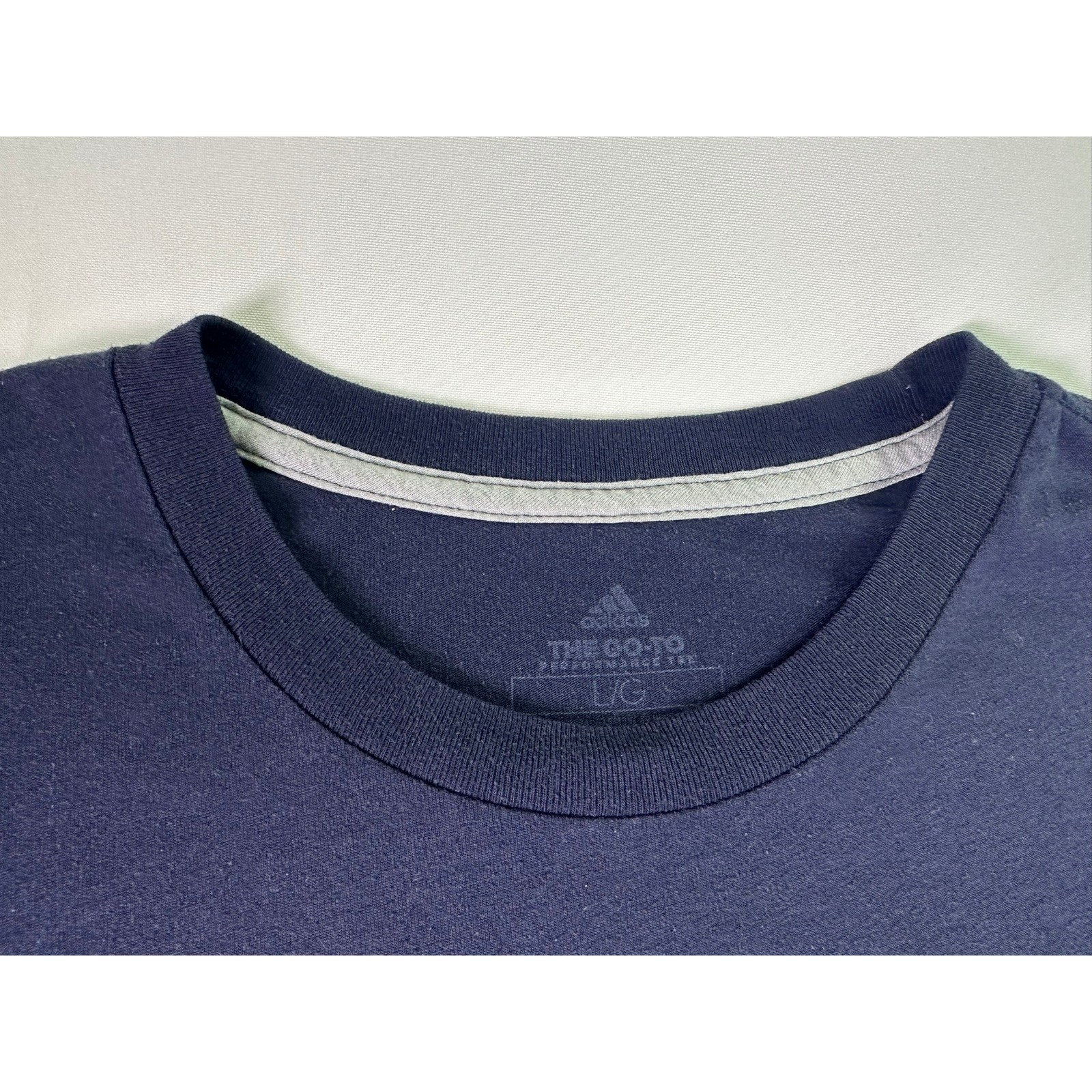 Adidas The Go-To Performance Tee Navy Blue Distressed Logo Shirt Men’s Large L