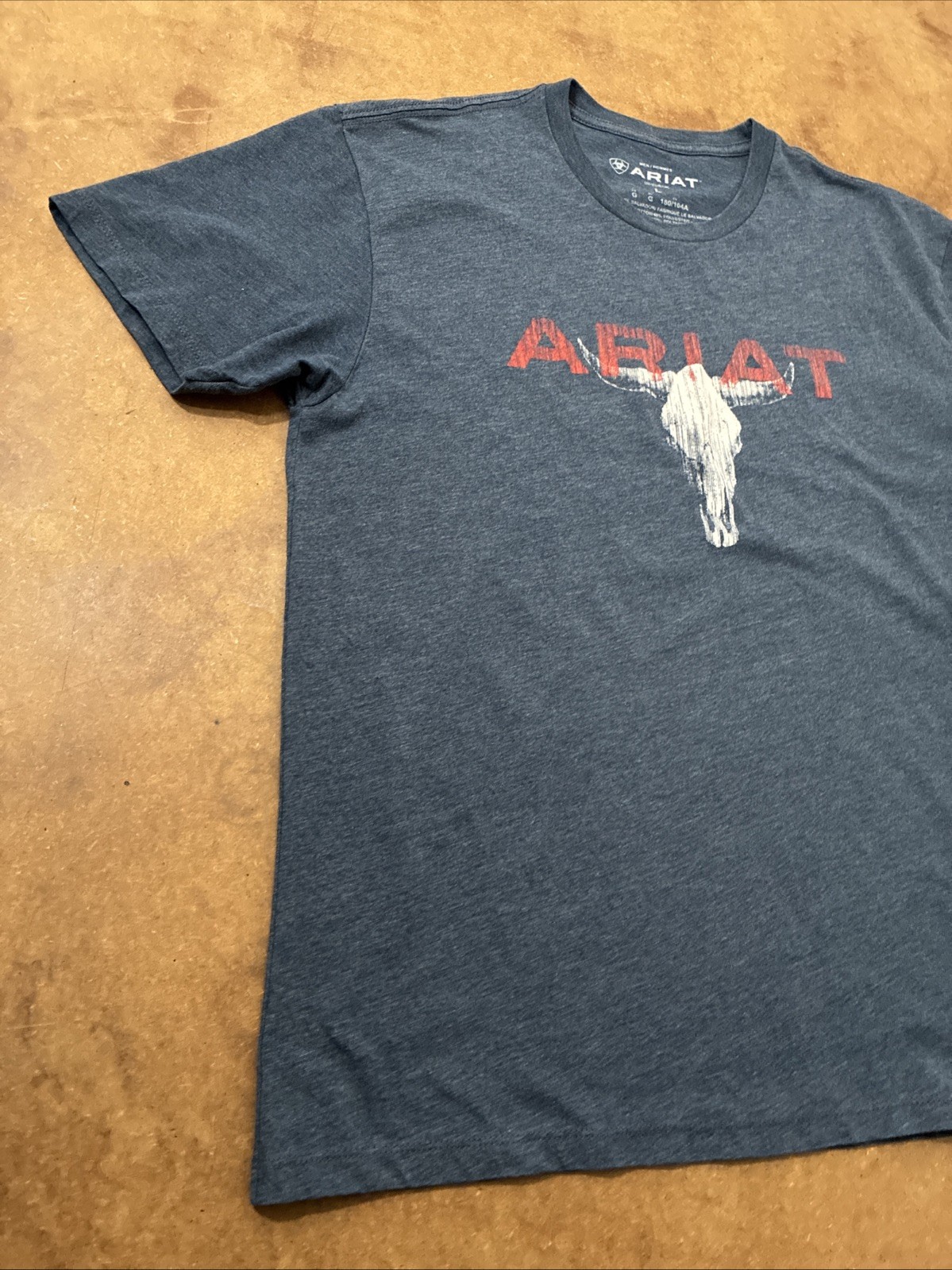 Ariat Men’s Short Sleeve Graphic Tee Blue Sz L Bull Skull Cowboy Western Rodeo