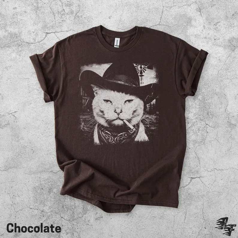 Western Outlaw Cat Cowboy Hat Comfort Tee Funny Animal