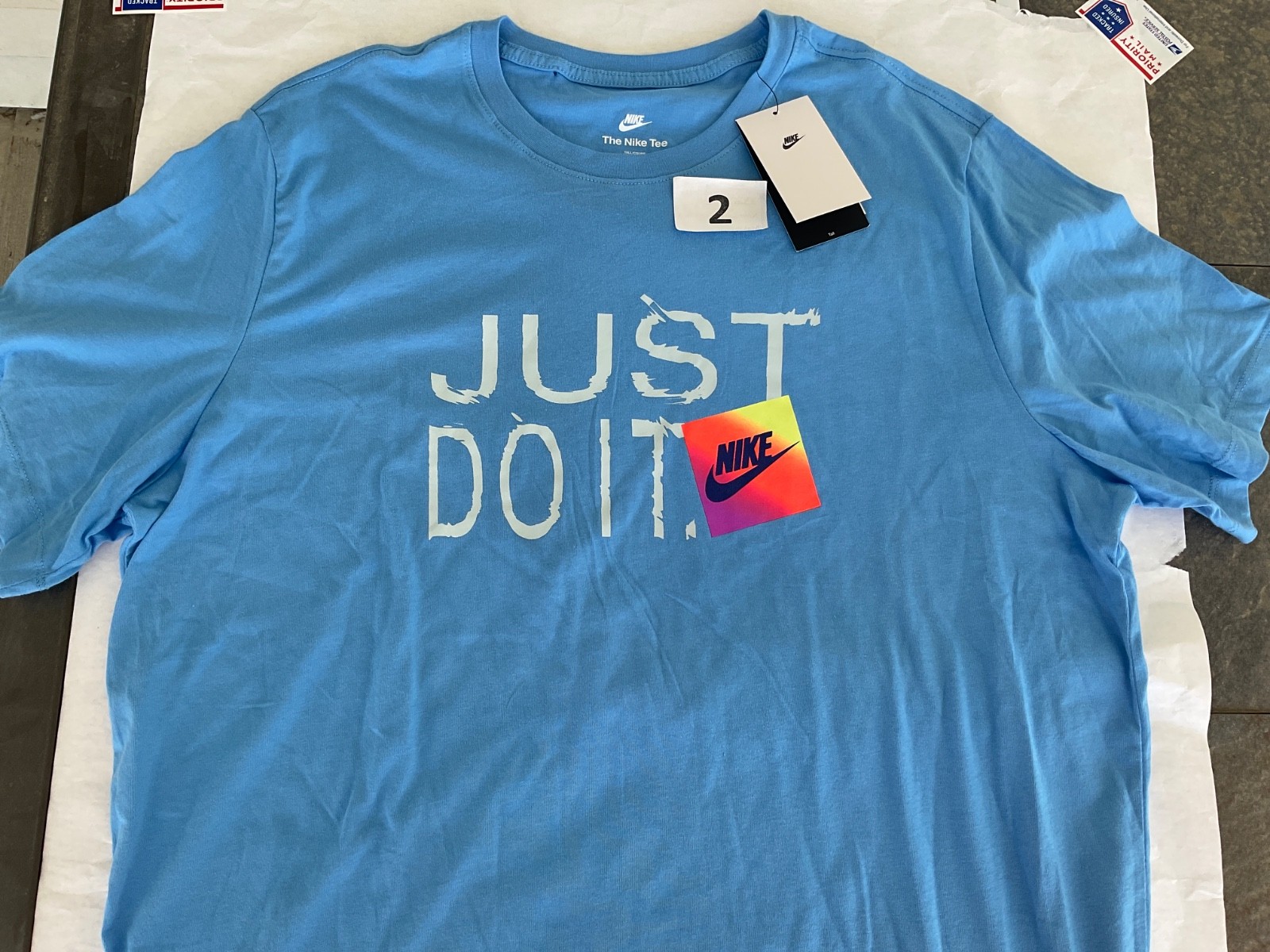 Nike Tee Shirt Short Sleeve Blue Bright Green Sportswear New 100% Cotton