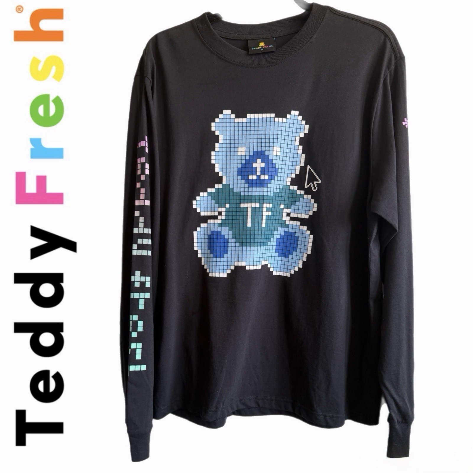 Teddy Fresh Pixel Teddy Long Sleeve T-Shirt – Black – Size Medium – Rare