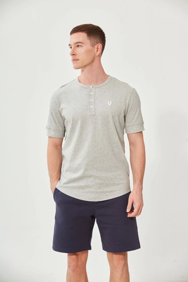 VarietyAthletics Mens Soft Pima Cotton Elastic Sleeve Cuff Henley T-Shirt