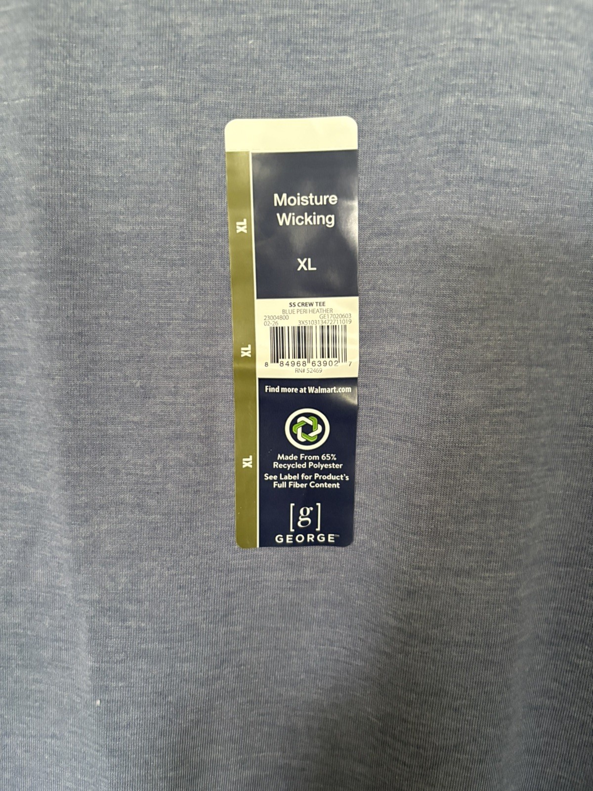 George Men’s Short Sleeve Crew Blue Peri Heather Tee Shirt XL
