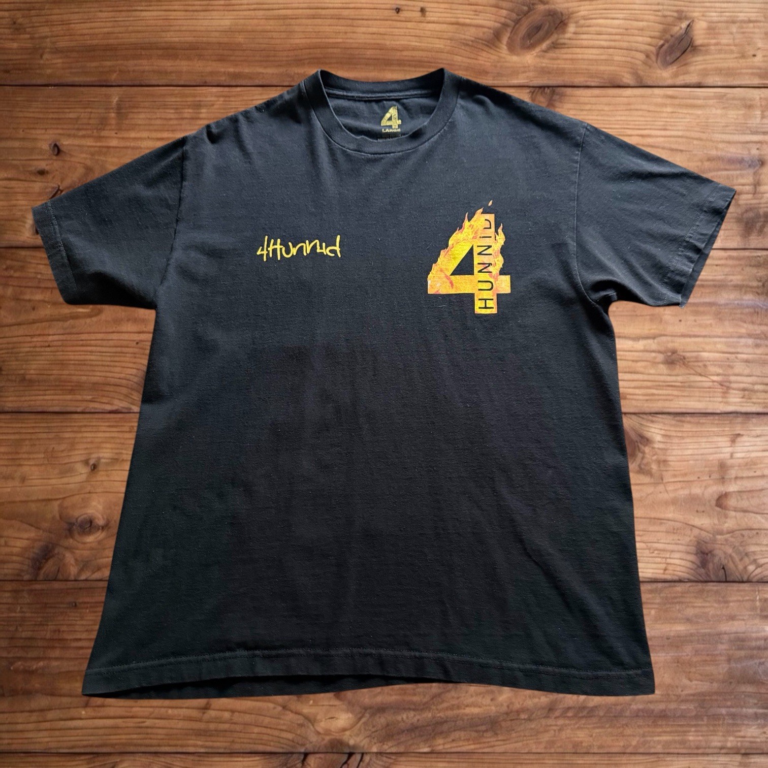 4hunnid YG Flames T Shirt Mens Large Black Rap Hip Hop Double Sided Logo Merch