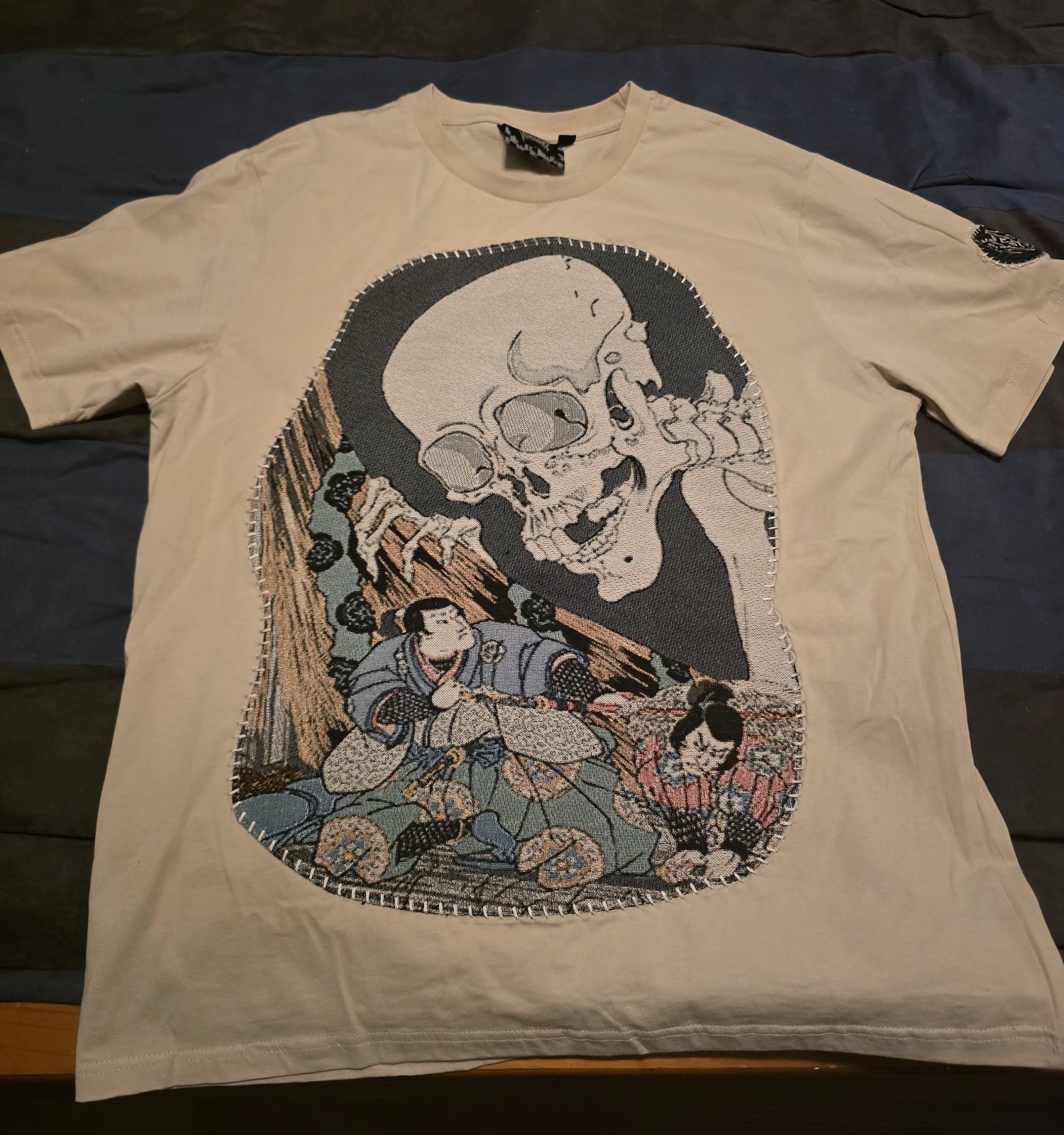 Rebel Vengence size XXL Ukiyo-e Skeleton Tapestry T-shirt Beige.