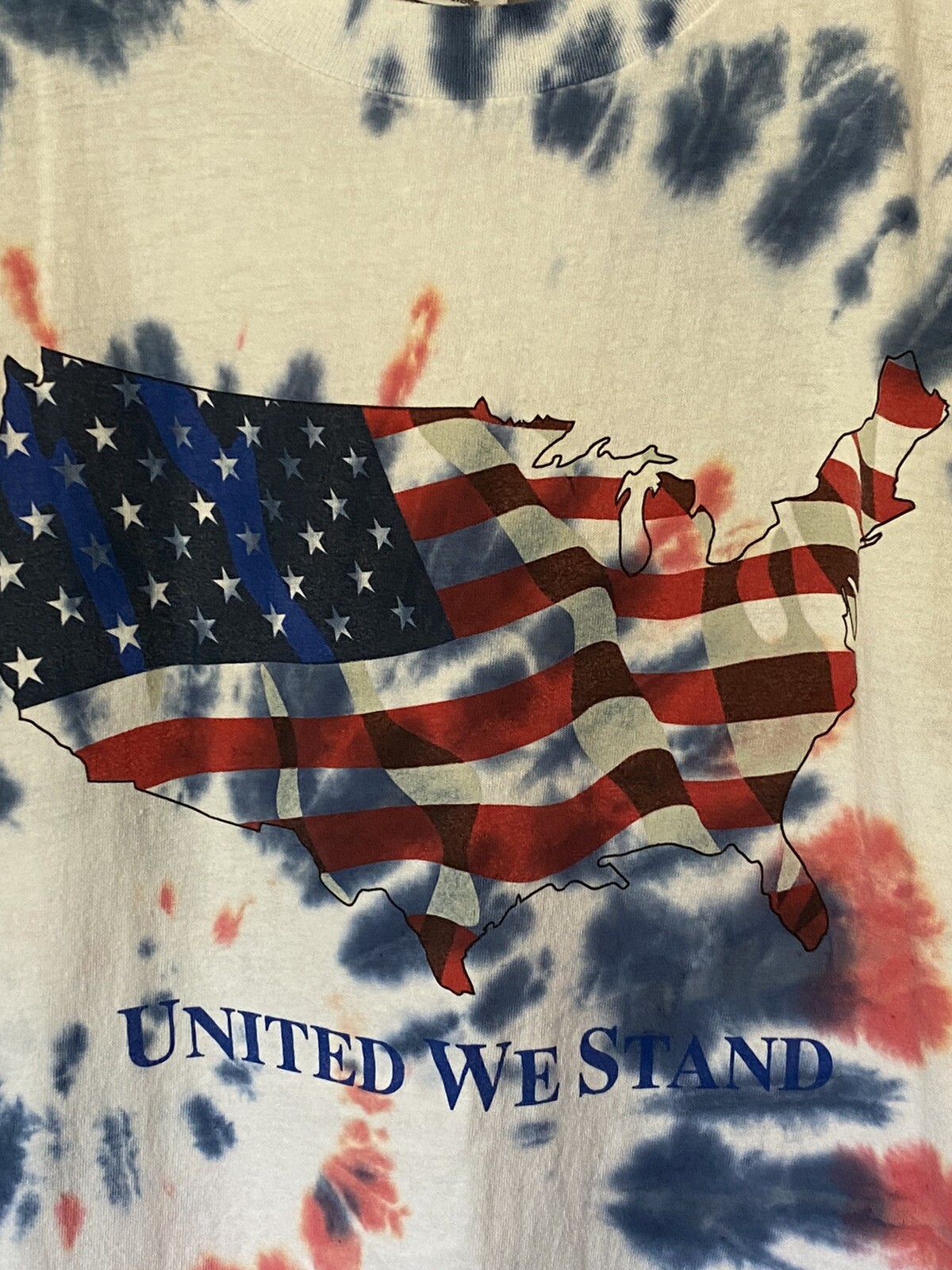 Custom Tie Dye White Red Blue T-Shirt Size Men’s L United We Stand USA Patriotic