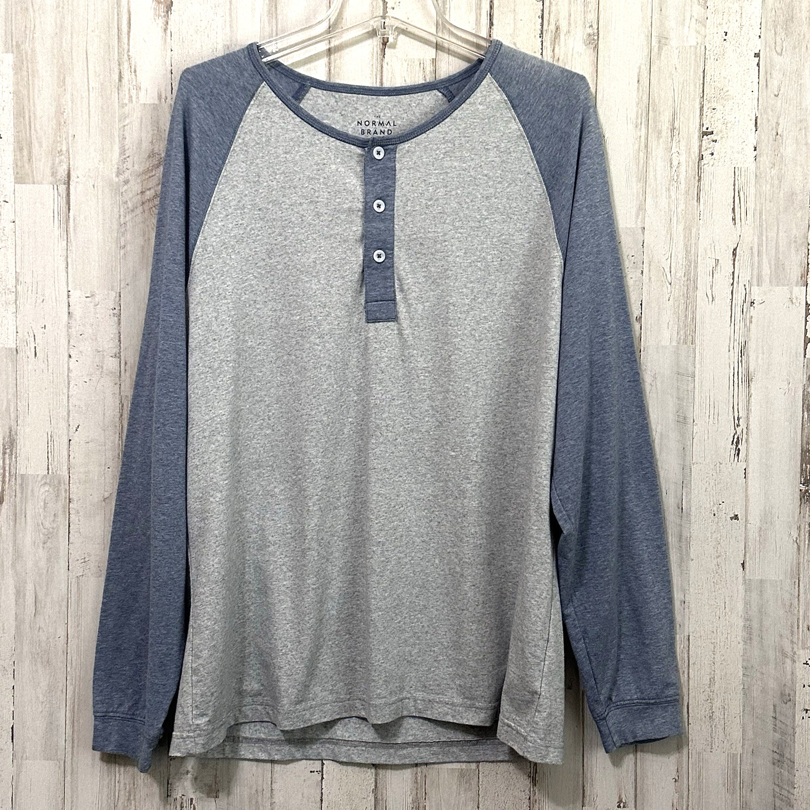 The Normal Brand Mens Shirt XL Gray Blue Henley Active Puresemo Retro Casual Tee