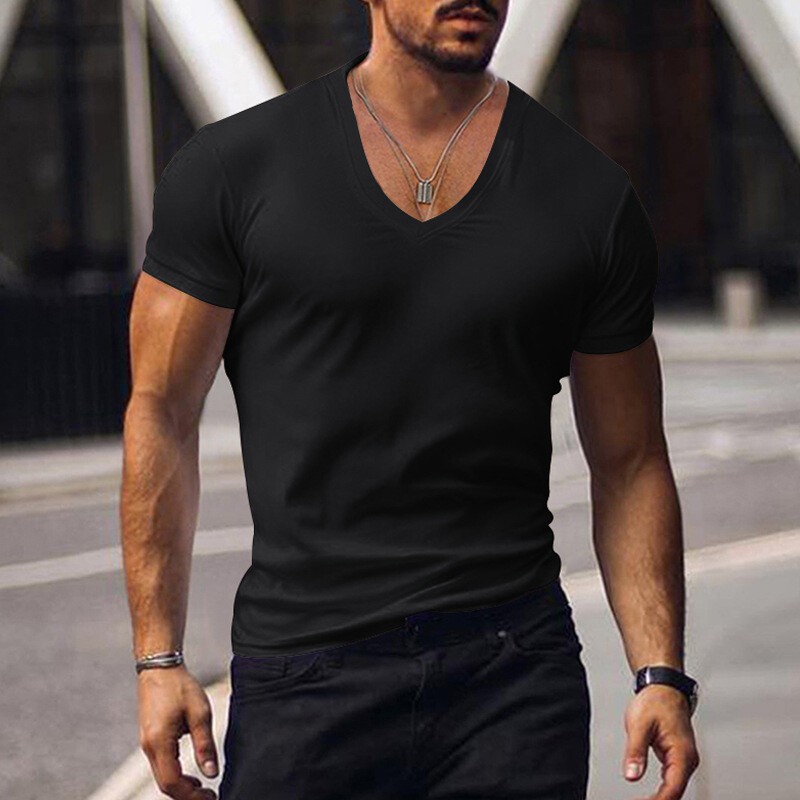 Mens Summer Tops Short Sleeve Muscle T Shirt Men Slim Fit V Neck Blouse Work Tee