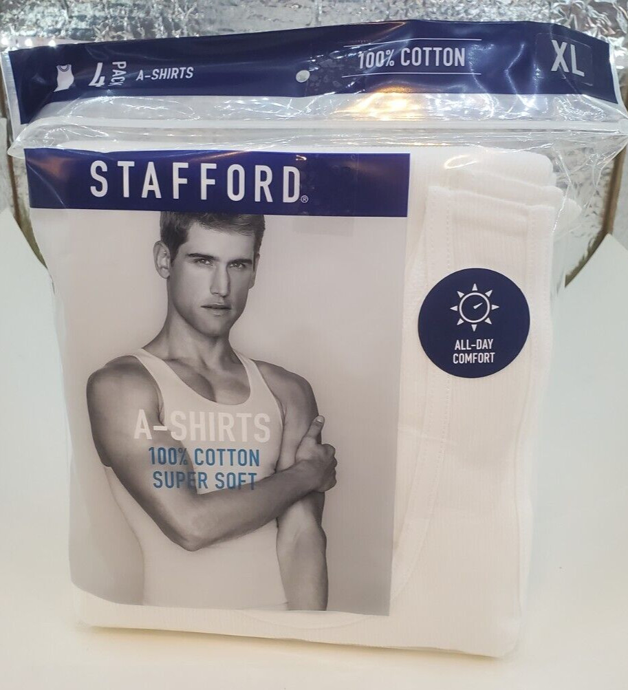 Stafford Super Soft 100% Cotton A-Shirts Ribbed Tank Top 4 Pack XLarge