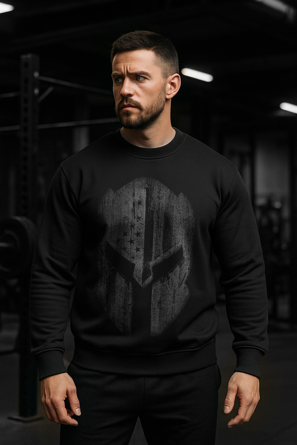 American Flag Spartan Helmet Sweatshirt | Patriotic Warrior Crewneck