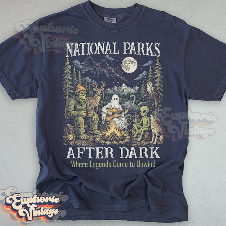 National Parks After Dark Cryptid Shirt Bigfoot Ghost Alien Tee Gildan Unisex