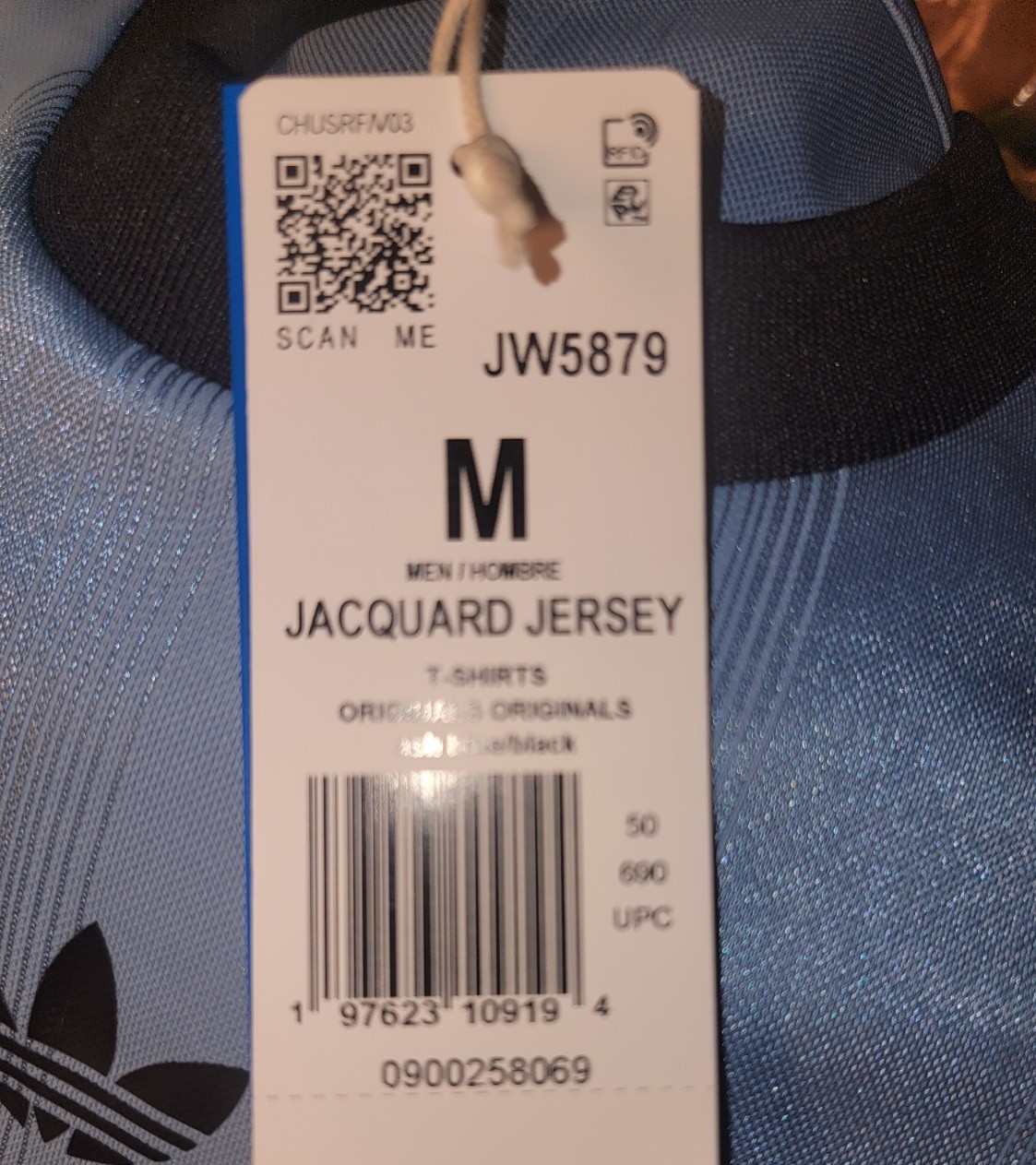 RARE! NEW MEN’S ADIDAS ORIGINALS TREFOIL JACQUARD SHIRT ~SIZE MEDIUM #JW587 BLUE