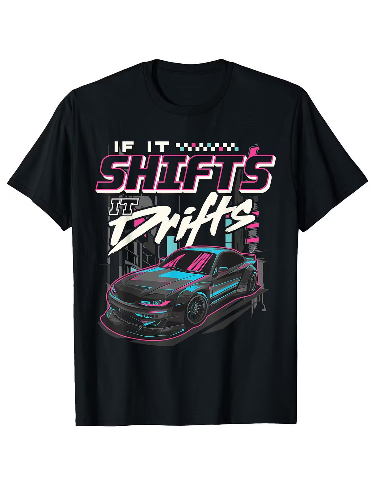 Men’S JDM Racing Drift Car Graphic T-Shirt – Neon Japanese Street Art Design wit