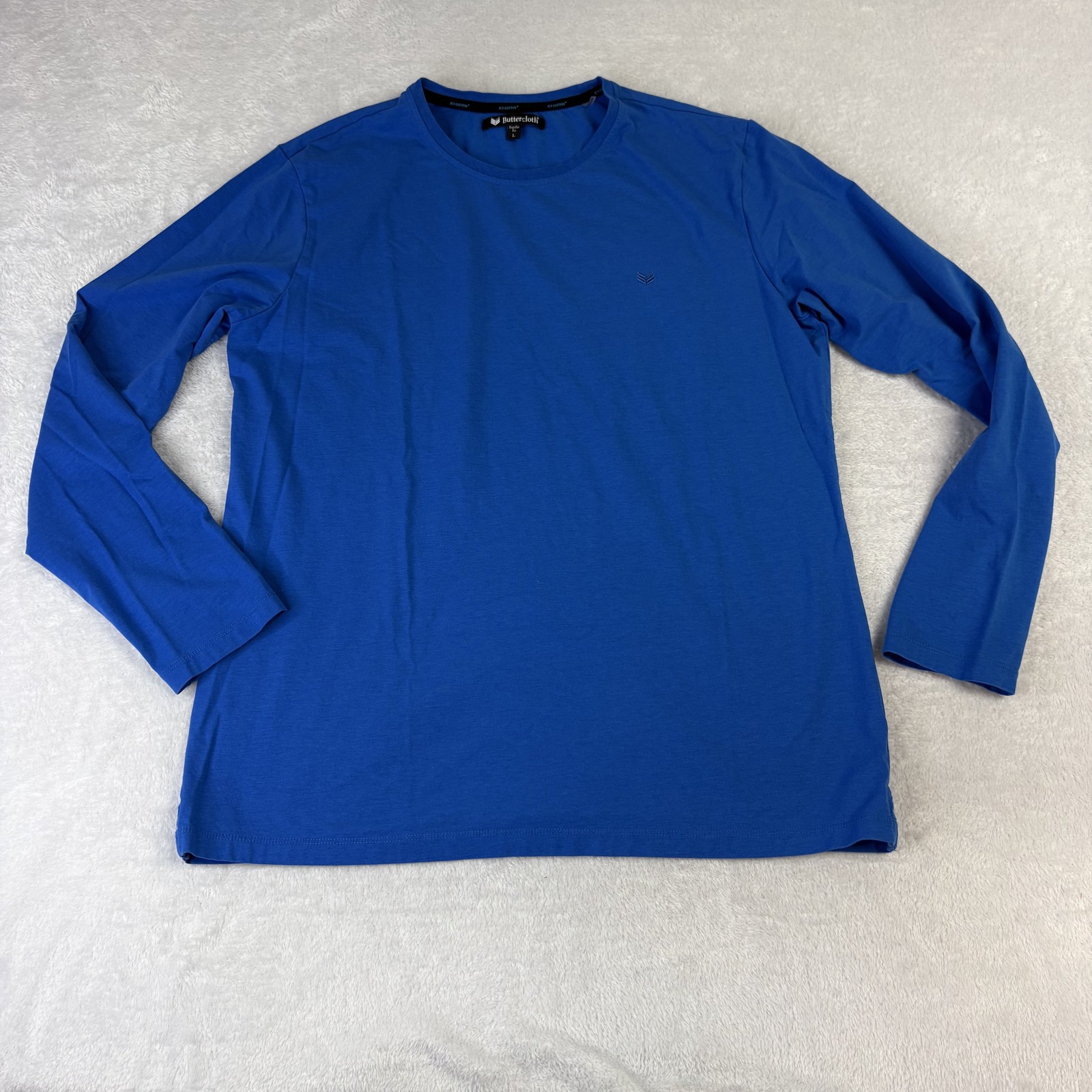 Buttercloth Shirt Mens L Blue Long Sleeve Crew Neck Cotton Spandex Logo