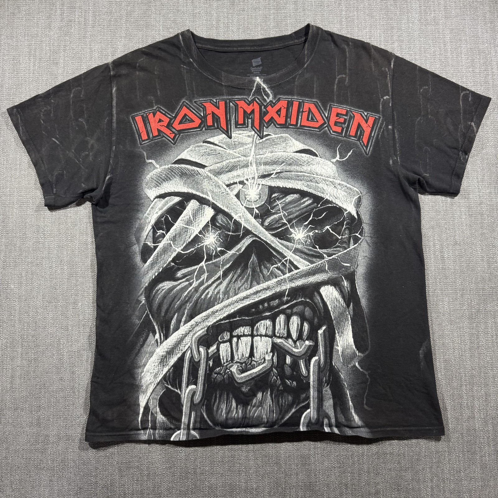 Iron Maiden Shirt Mens Medium Black Eddie Chains Metal Band Graphic Tee Hanes
