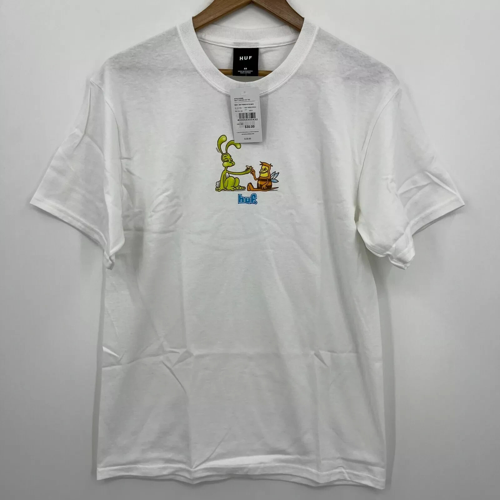 HUF Worldwide T-Shirt Men’s Size M White Best Friends Graphic Logo New NWT