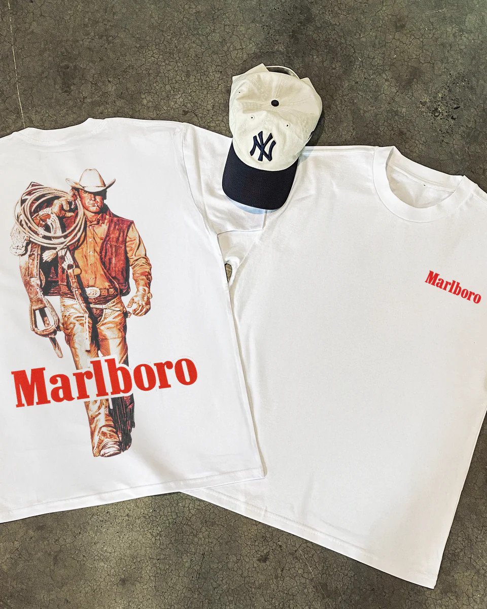 Vintage Marlboro Man Cattle Rustler T-Shirt Heavyweight White Cotton Graphic Tee