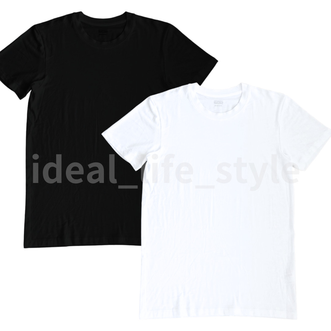 UNIQLO HEATTECH Crew Neck Short-Sleeve T-Shirt Black/White S-4XL Men 461202 NWT