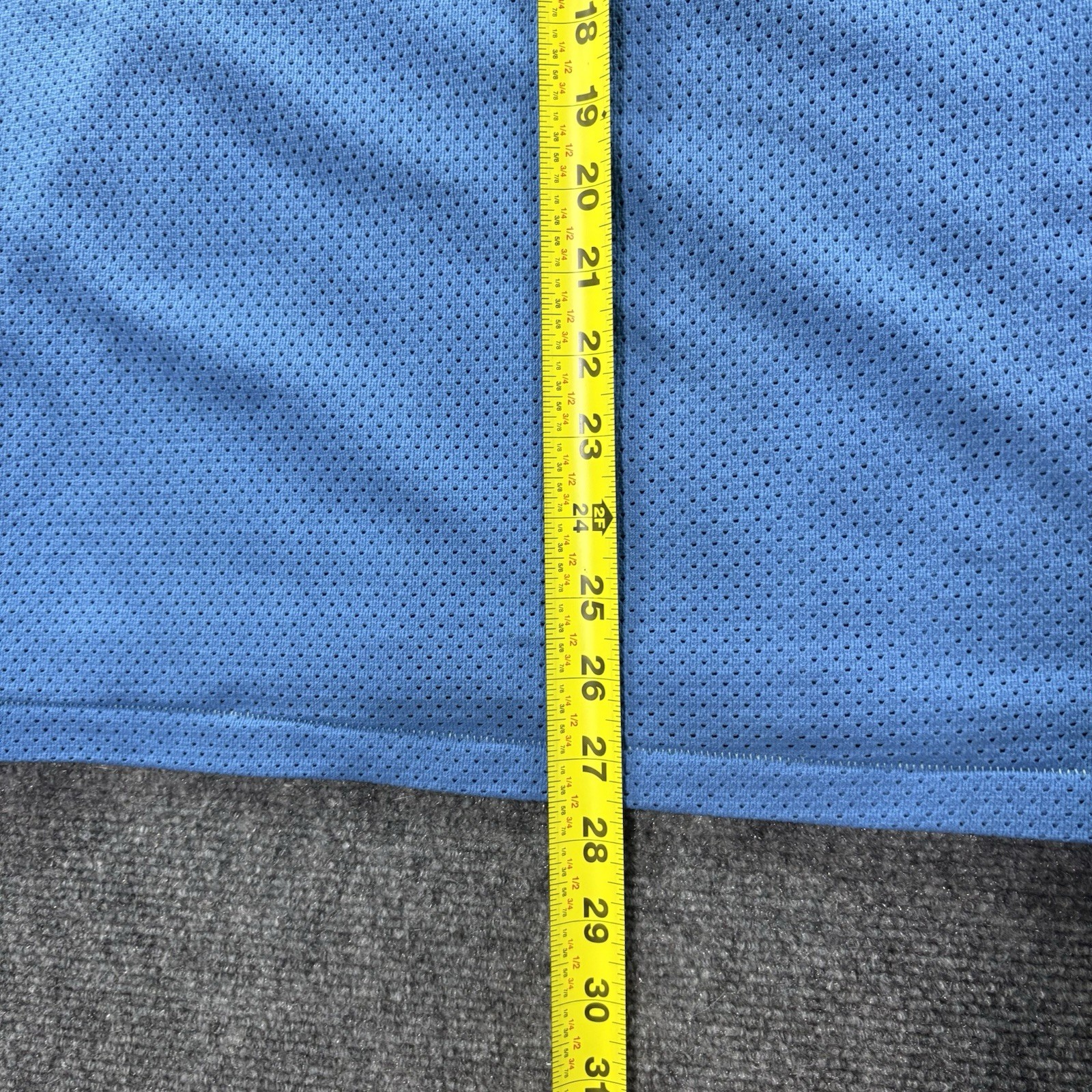 VTG 70s Nylon Mesh Flock Printed V Neck Jersey Mens M Blue Baseball Football