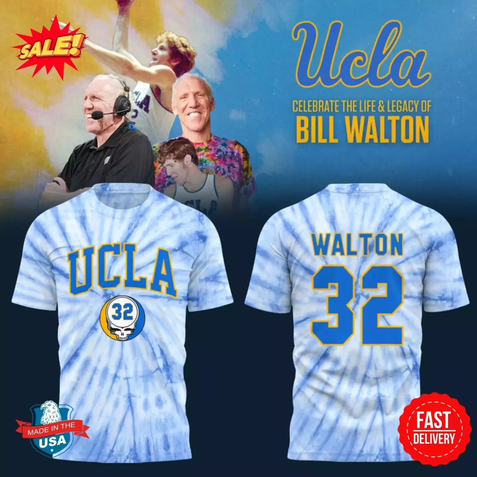 2025 New UCLA Honor The Late Bill Walton 3D Shirt S-5XL
