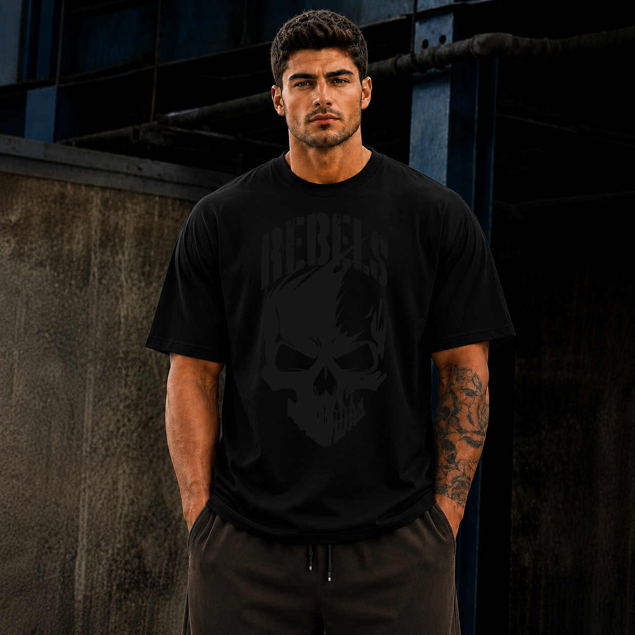 Customizable Oversized Skull Graphic Cotton T-Shirt Men’s Streetwear Gym Workout