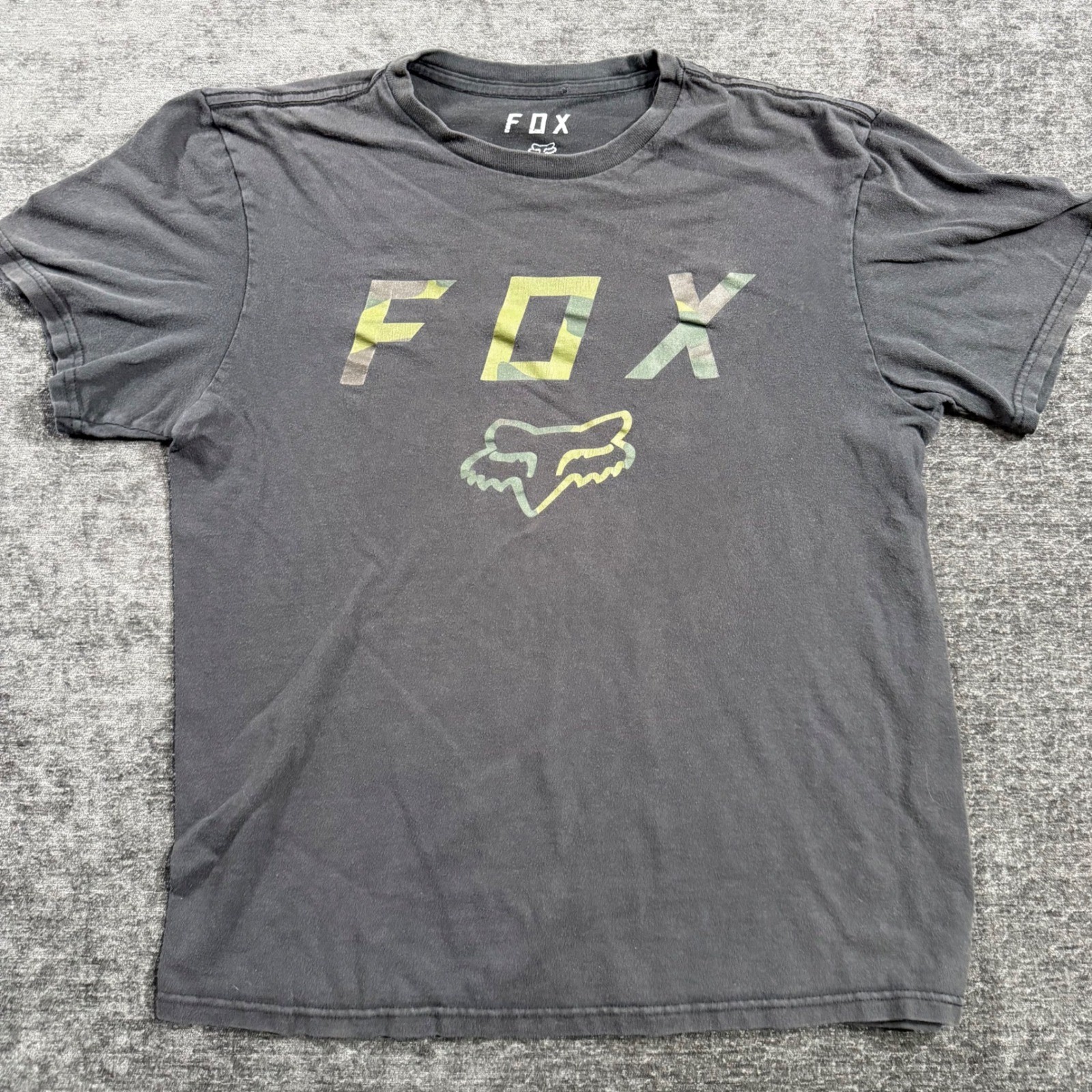 Fox Racing Mens TShirt M Black Camo Logo Graphic Motocross Standard Fit Cotton