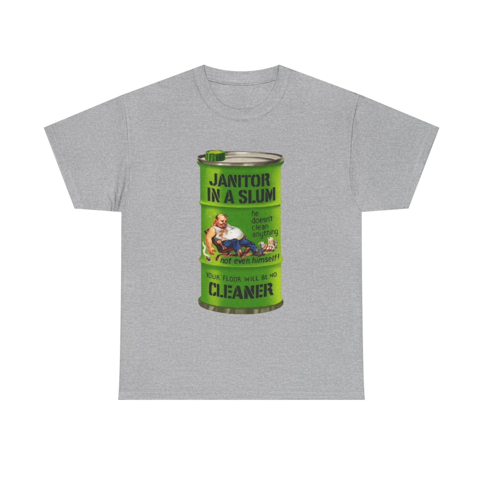 Topps Wacky Packages JANITOR IN A SLUM T-Shirt Funny JANITOR IN A DRUM Parody