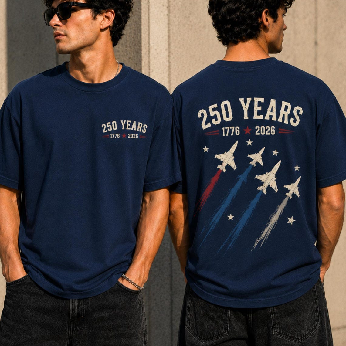 Comfort Colors America 250 Shirt Fighter Jets Front Back Print 1776-2026 Men Tee
