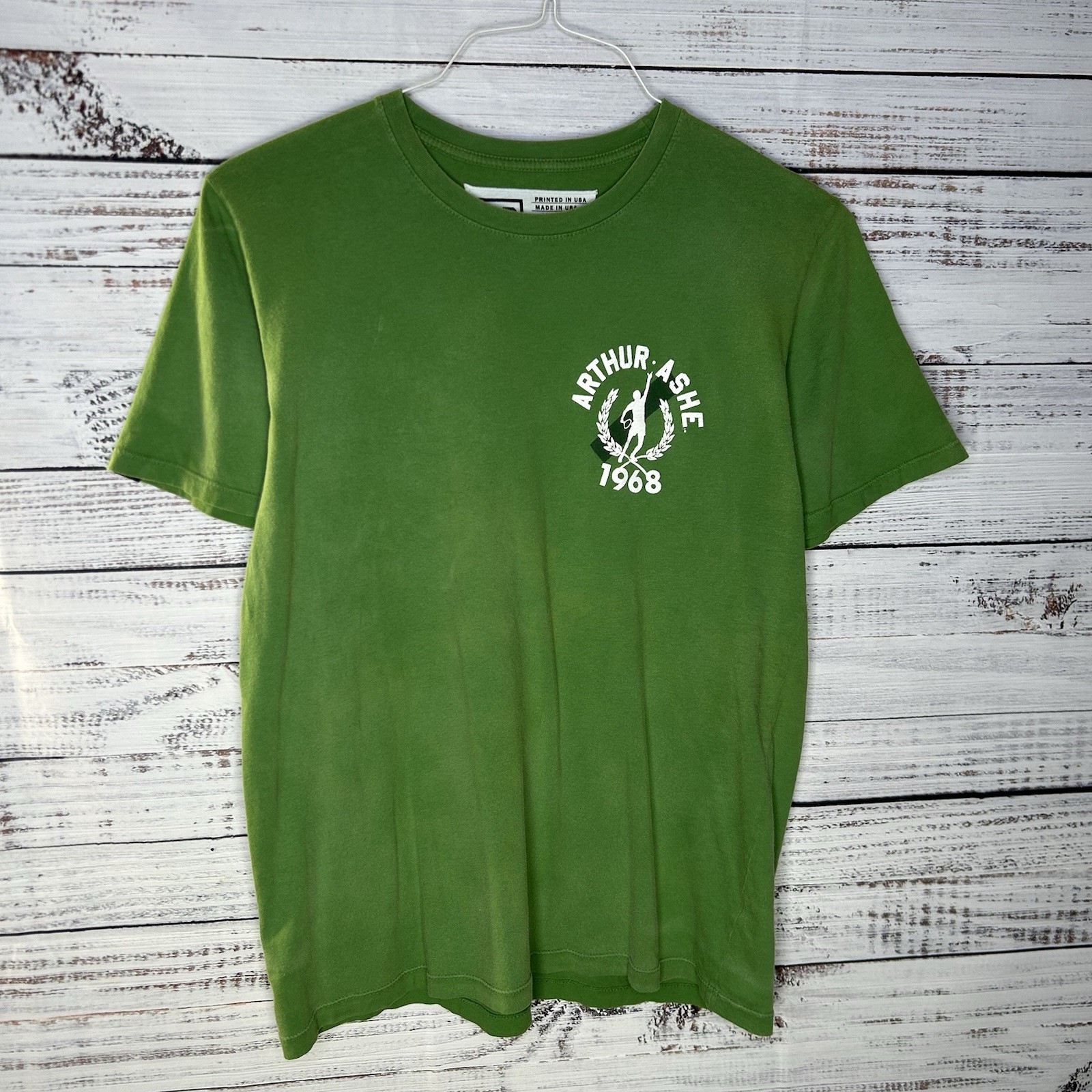 Roots of Fight Arthur Ashe 1968 Double Sided Graphic T-Shirt Green Men’s Large