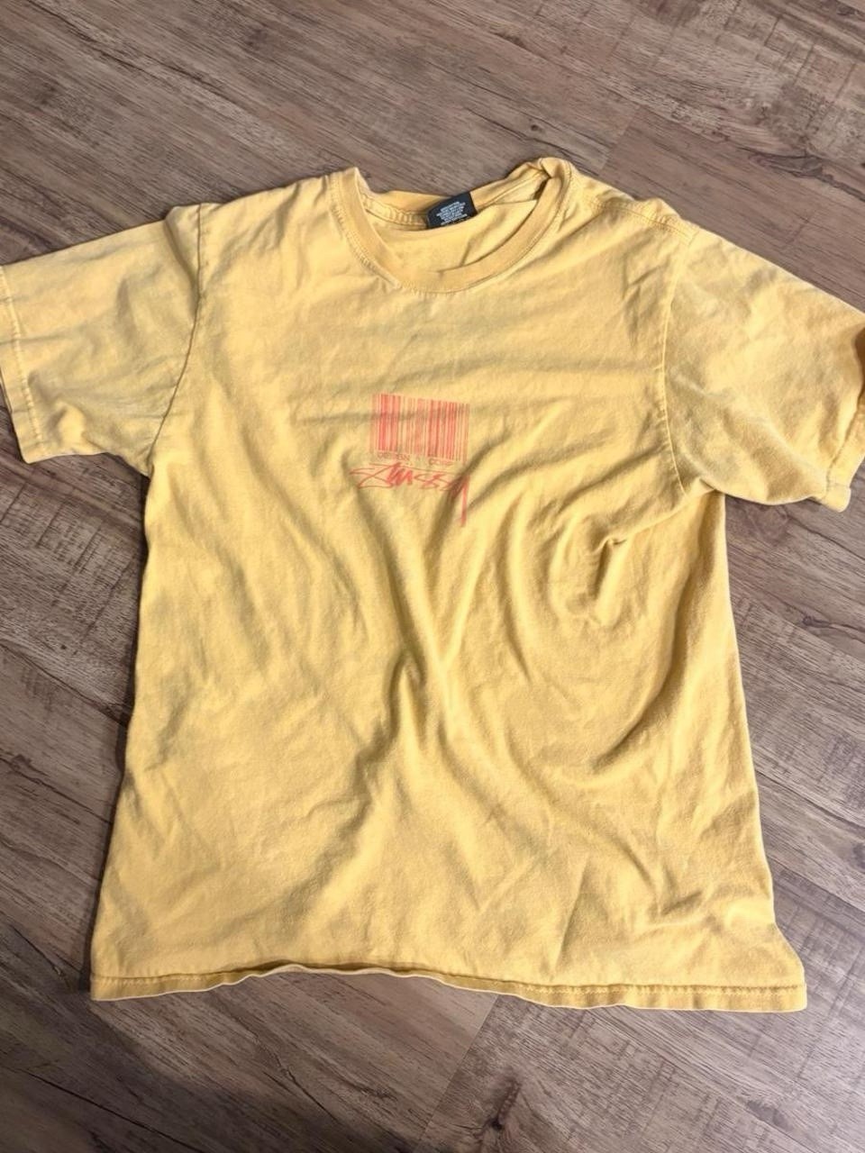 Stussy Men’s Short Sleeve T-Shirt Size S Barcode Print Yellow