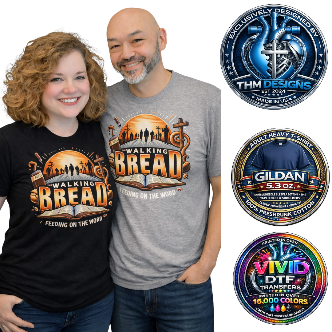 THM Designs Walking Bread Christian Graphic Tee NWT XXL Gildan G500 DTF