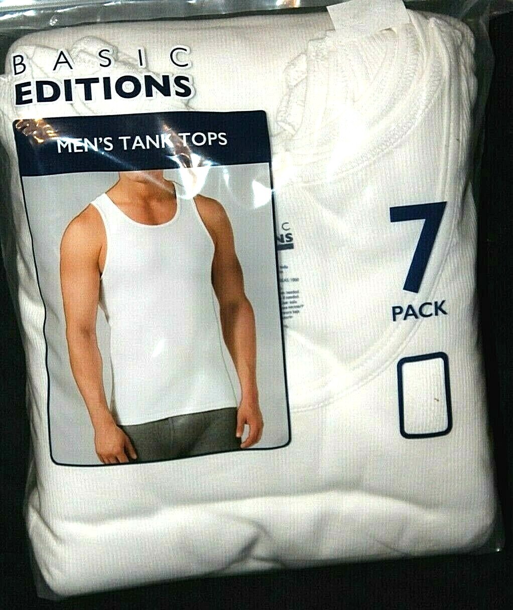 Basic Editions Men’s 7-Pack White Tank Top Sleeveless Shirt L-XL (44-46″)