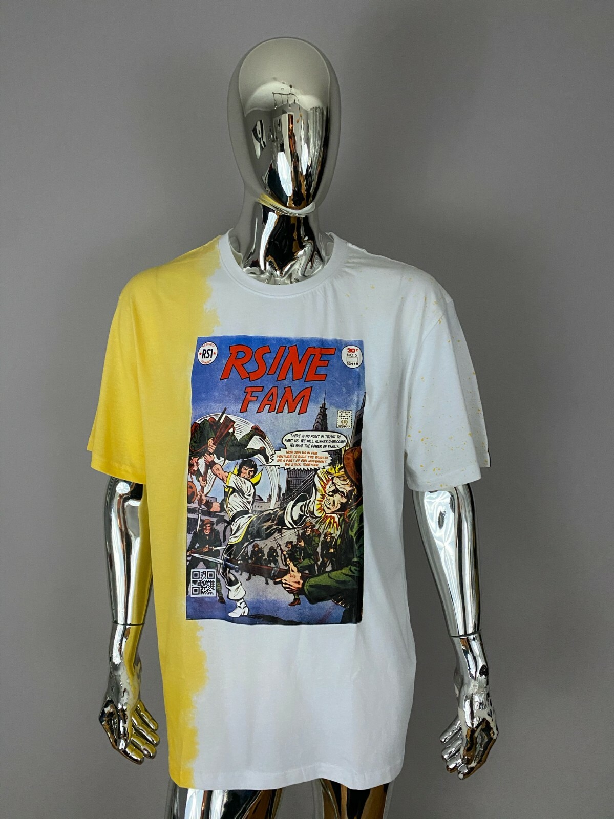 Rise As 1ne Graphic Shirt Mens Split Color Yellow White Vintage Comic Book 2XL