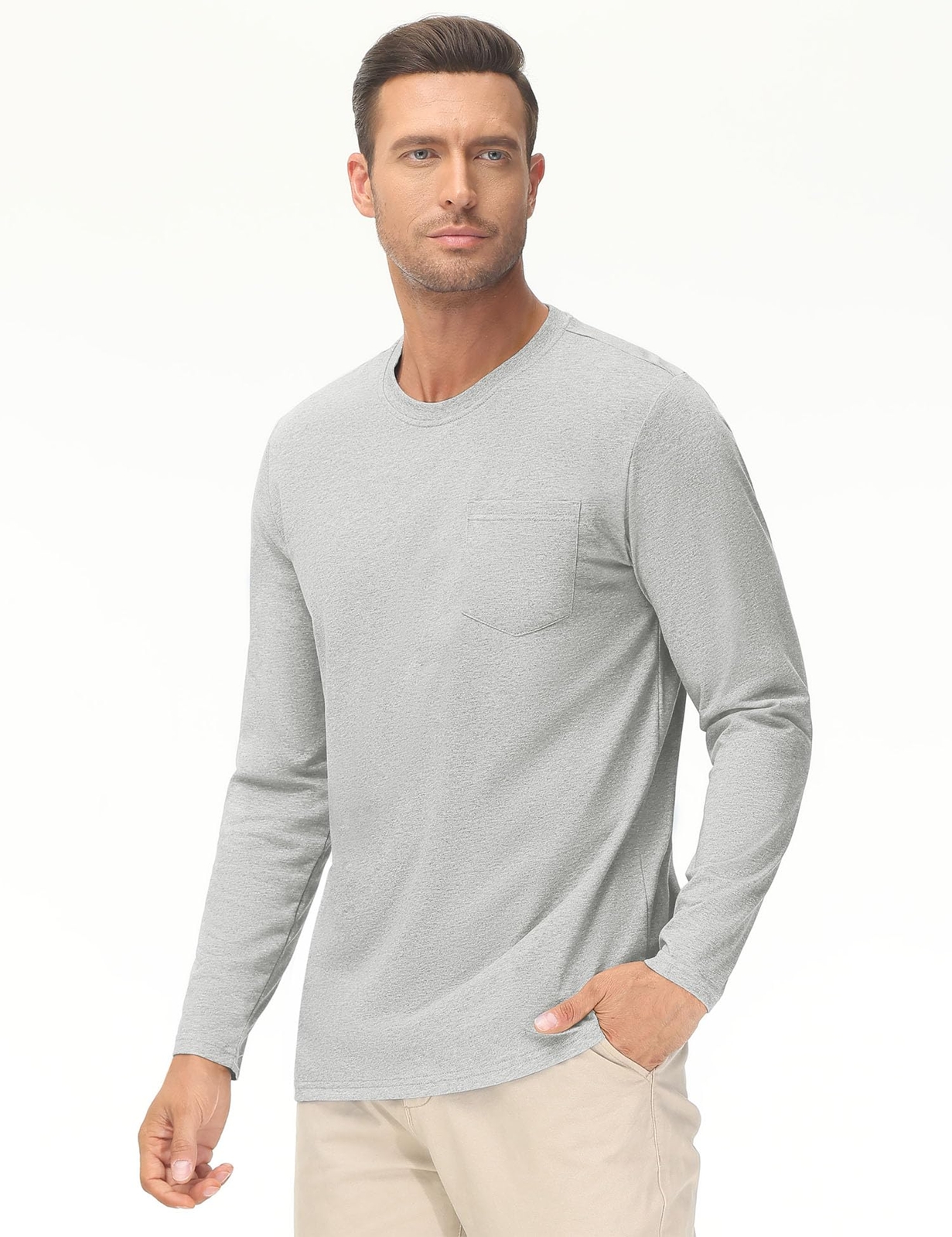Men’s Casual Cotton Shirts Long Sleeve Crewneck Quick Dry Sport Plain T-Shirts