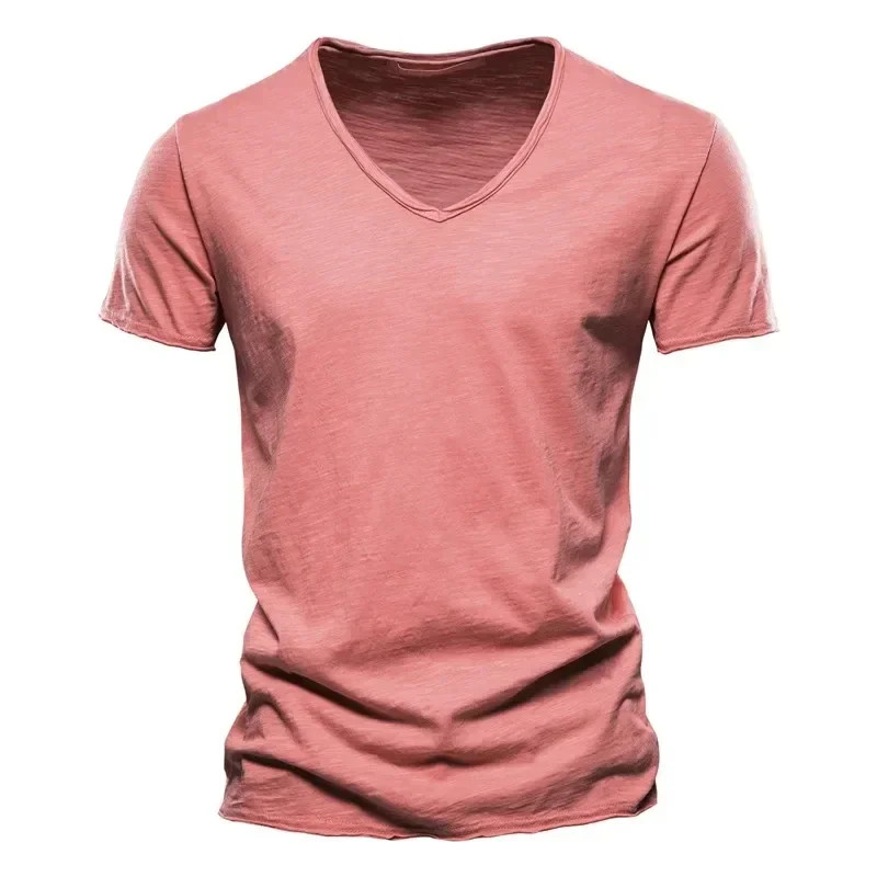 Men’s 100% Cotton V-Neck Short Sleeve T-Shirt Thin Casual Tee S-5XL
