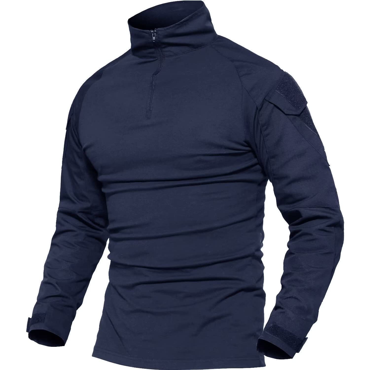 Mens Training Shirts Outdoor Hiking Long Sleeve Pocket 1/4 Zip Ripstop Work Tops
