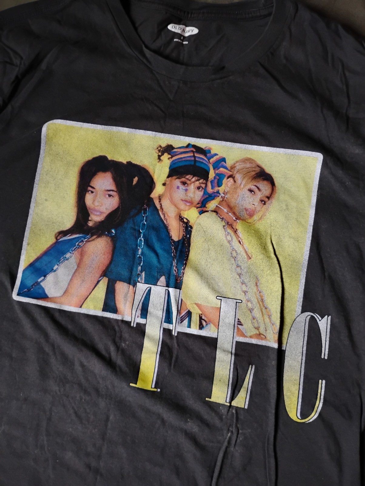 Old Navy TLC Graphic Tee Black Crew Neck Short Sleeve L 90s Band Music