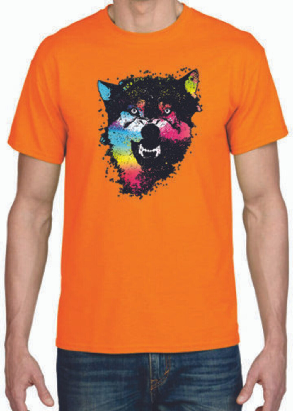 Adult DryBlend® T-Shirt – ( COLORFUL TECHINCOLOR / NEON WOLF / WOLVES)