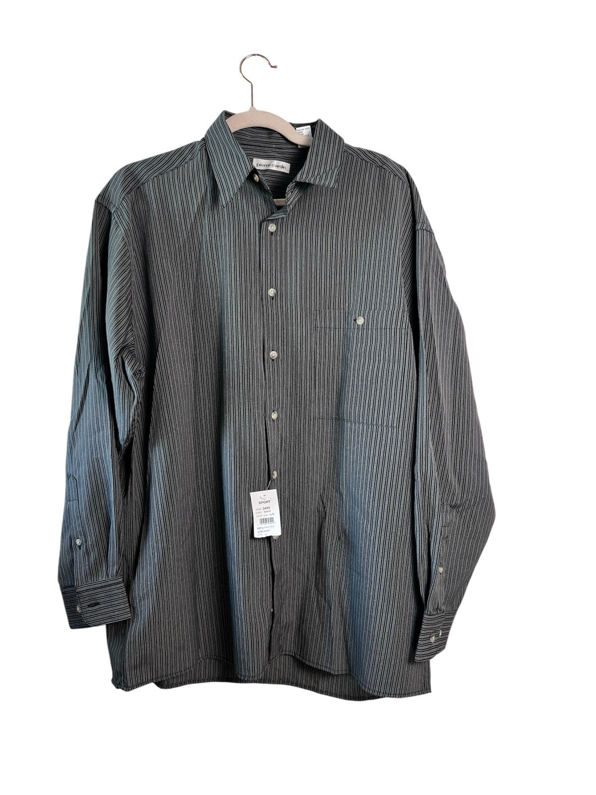 NEW Pierre Cardin Men’s Black White Striped Shirt Large Button Front Long Sleeve