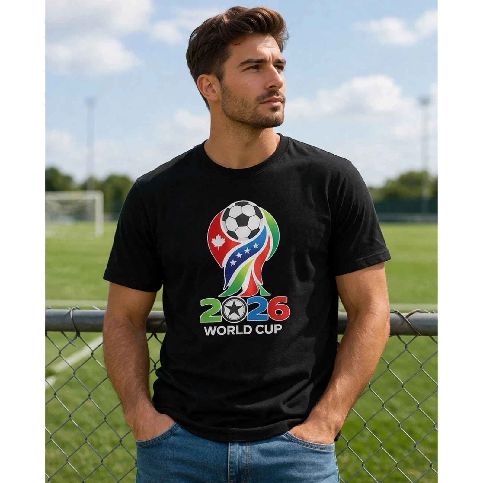 FIFA 2026 World Cup T-Shirt Black Soccer Graphic Tee USA Football Fan Shirt