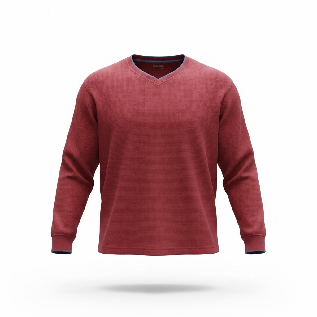 Basic Editions Mens XL Burgundy Red Waffle Knit VNeck Long Sleeve Pullover Shirt