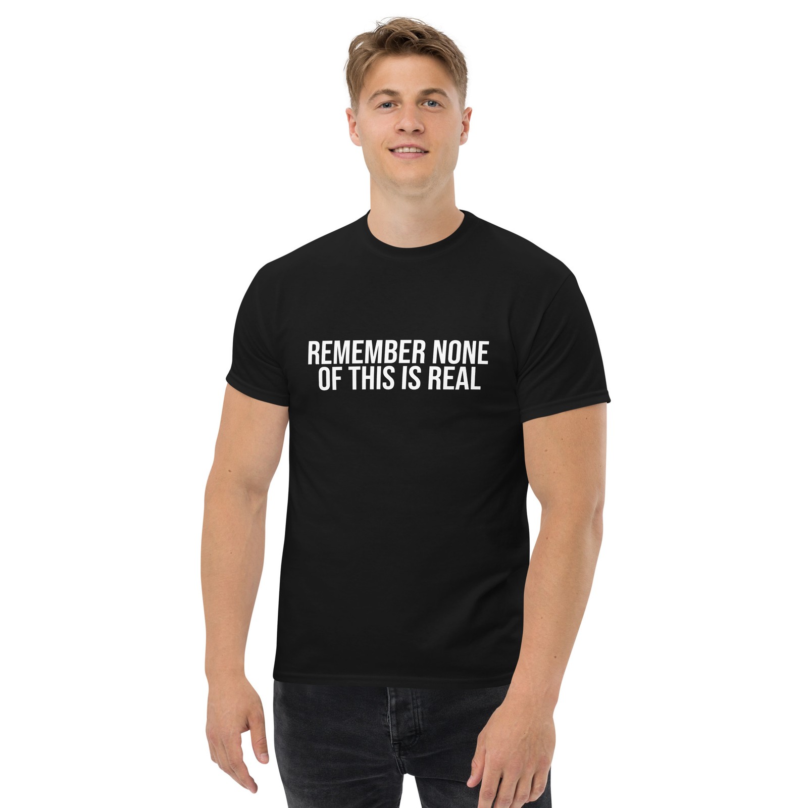 None Of This Is Real Matrix Neo Morpheus Sci Fi Men black tee shirt t-shirt
