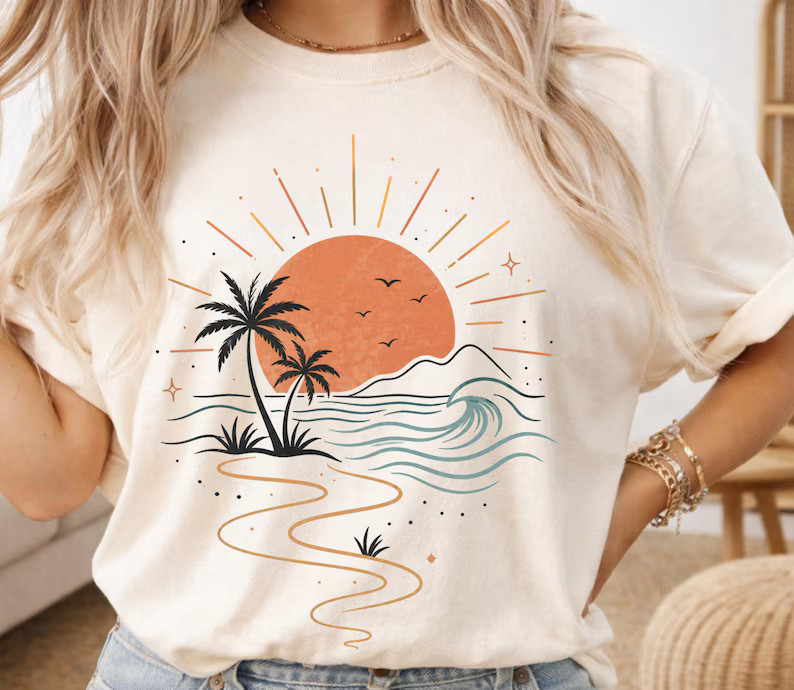 Coastal Sunset Comfort Tee Beach Ocean Vacation Relaxed Fit Soft Feel