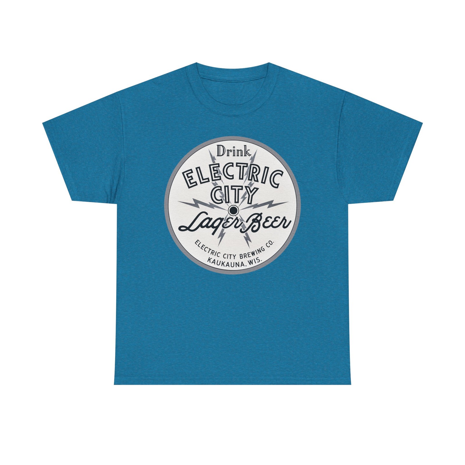 Drink Electric City Lager Beer Brewing Co. Kaukauna WI Retro Breweriana T-Shirt