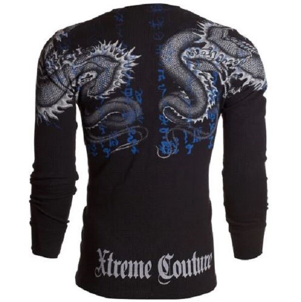 Xtreme Couture by Affliction Men’s Thermal Shirt Double Up Black Biker S-2XL